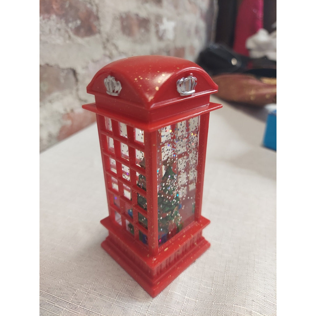 London Red Telephone Booth Mini Christmas Glitter Globe Holiday Decor 3 Inch