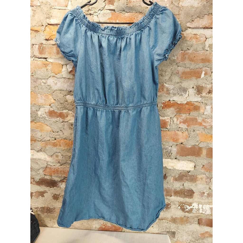 MPH Collection Womens Dress 1X Light Blue Off Shoulder Puff Sleeve Tie Waist