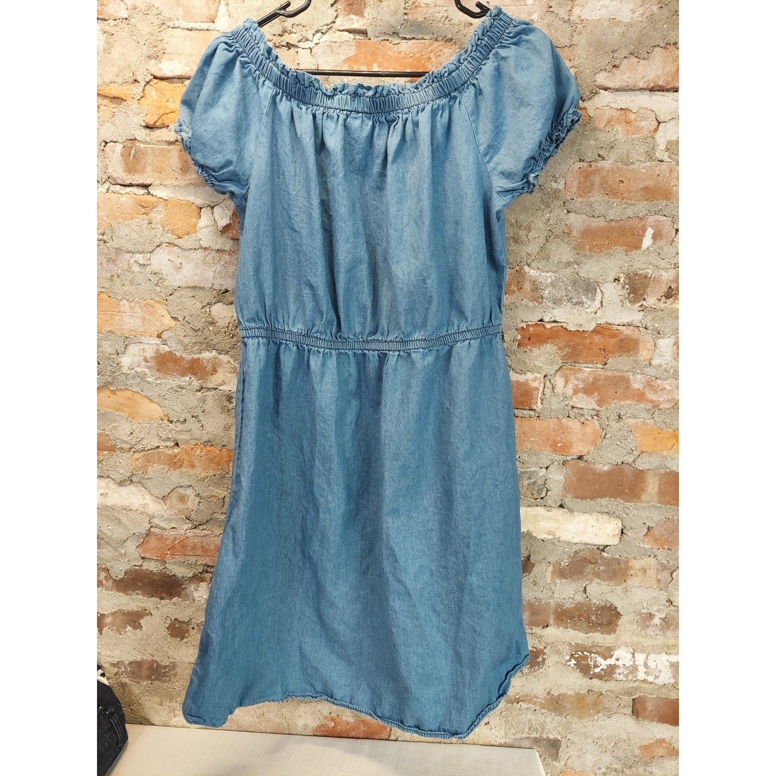 MPH Collection Womens Dress 1X Light Blue Off Shoulder Puff Sleeve Tie Waist