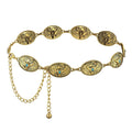 Womens Western Chain Belt Bull Skull Longhorn Turquoise Gold Tone Metal