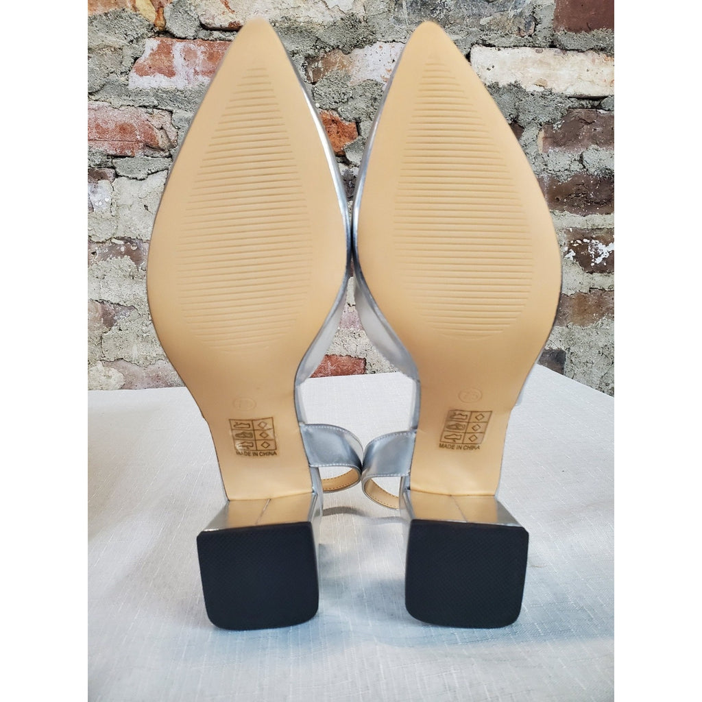 Elisabet Tang Womens Slingback Heels Pointed Toe Block Heel Silver US 7.5 Dress