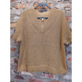 Haven Well Within Womens Short Sleeve V Neck Sweater XL Tan Ribbed Knit Pullover