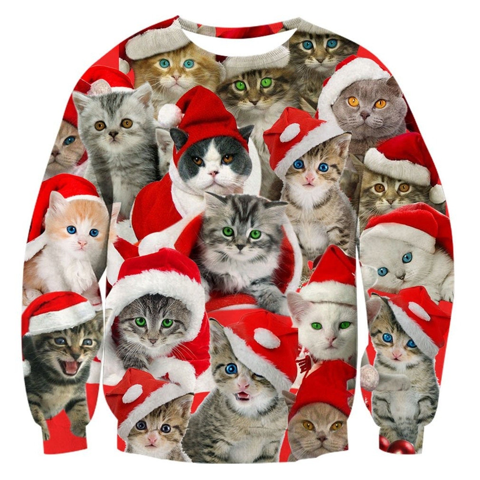Christmas Cats Ugly Sweater Mens 2x Crewneck Pullover Holiday Multicolor