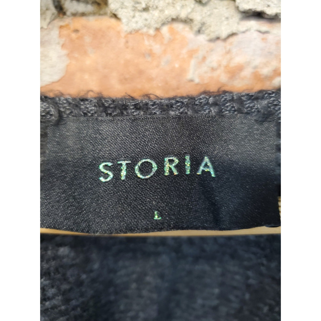STORIA Womens L Navy Blue Metallic Open Knit Dolman V Neck Sweater Shimmer