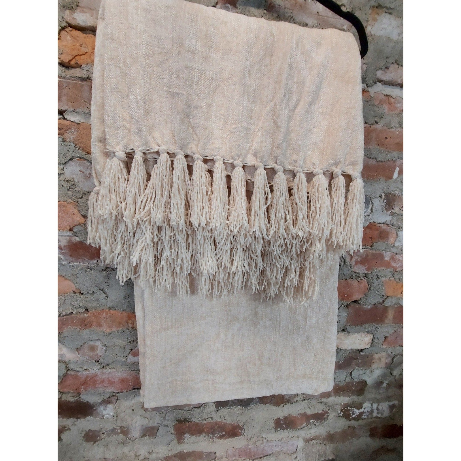Cream Beige Tassel Throw Blanket 58x60" Fringed Decorative Farmhouse Boho SOFT