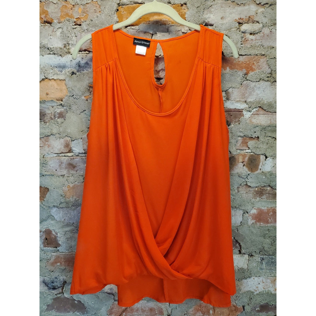 Ashley Stewart Womens Blouse 1X Orange Draped Front Keyhole Back Sleeveless