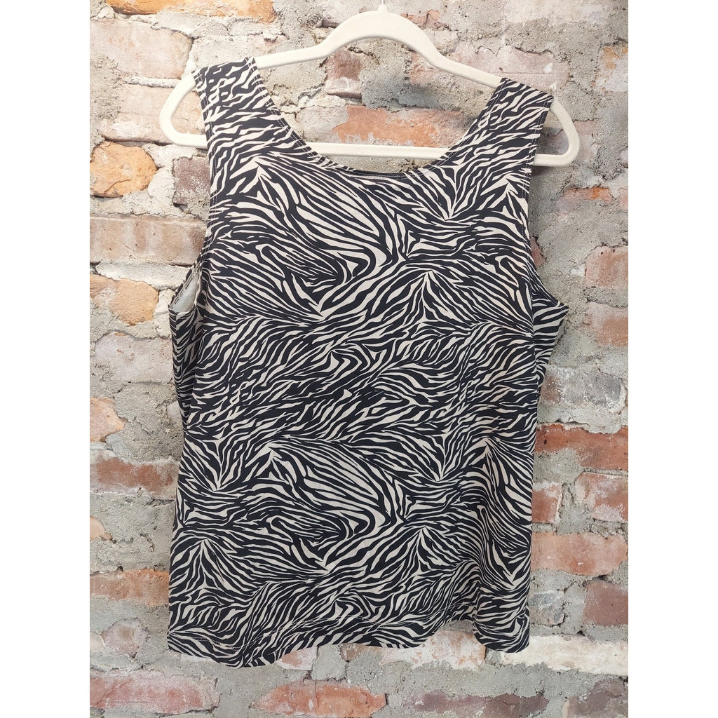 Chico's Womens Tank Top Size 2 Black White Zebra Print Sleeveless Stretch