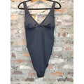 Womens One Piece Bathing Suit Swimsuit Large Black V Neck Ruched Sides New With
