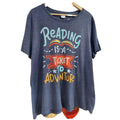Womens Reading T-Shirt Size 2X Graphic Tee Book Lover Teacher Blue Top