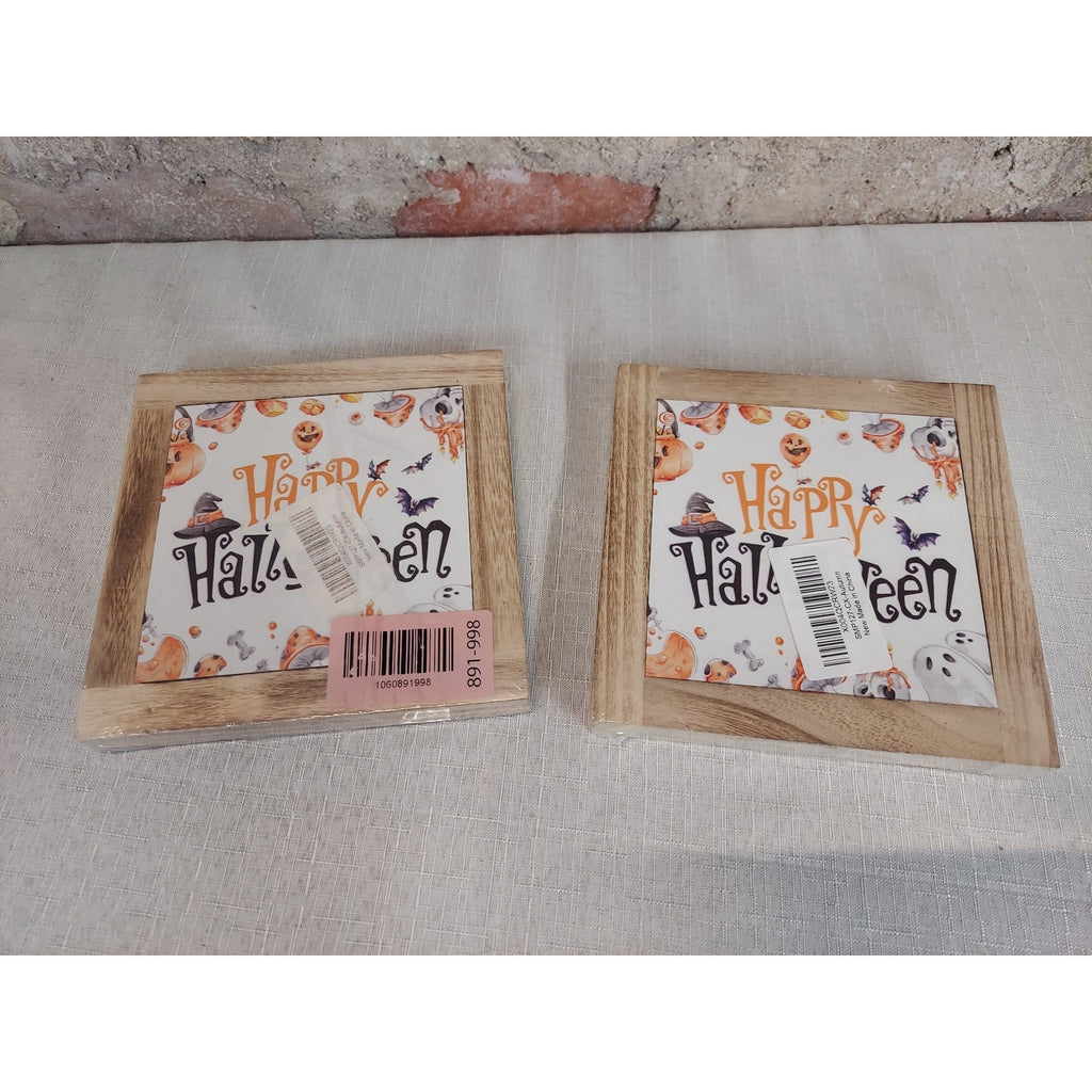 Halloween Decor Happy Halloween Trivet Set of 2 4x4 Inch Rustic Farmhouse Fall