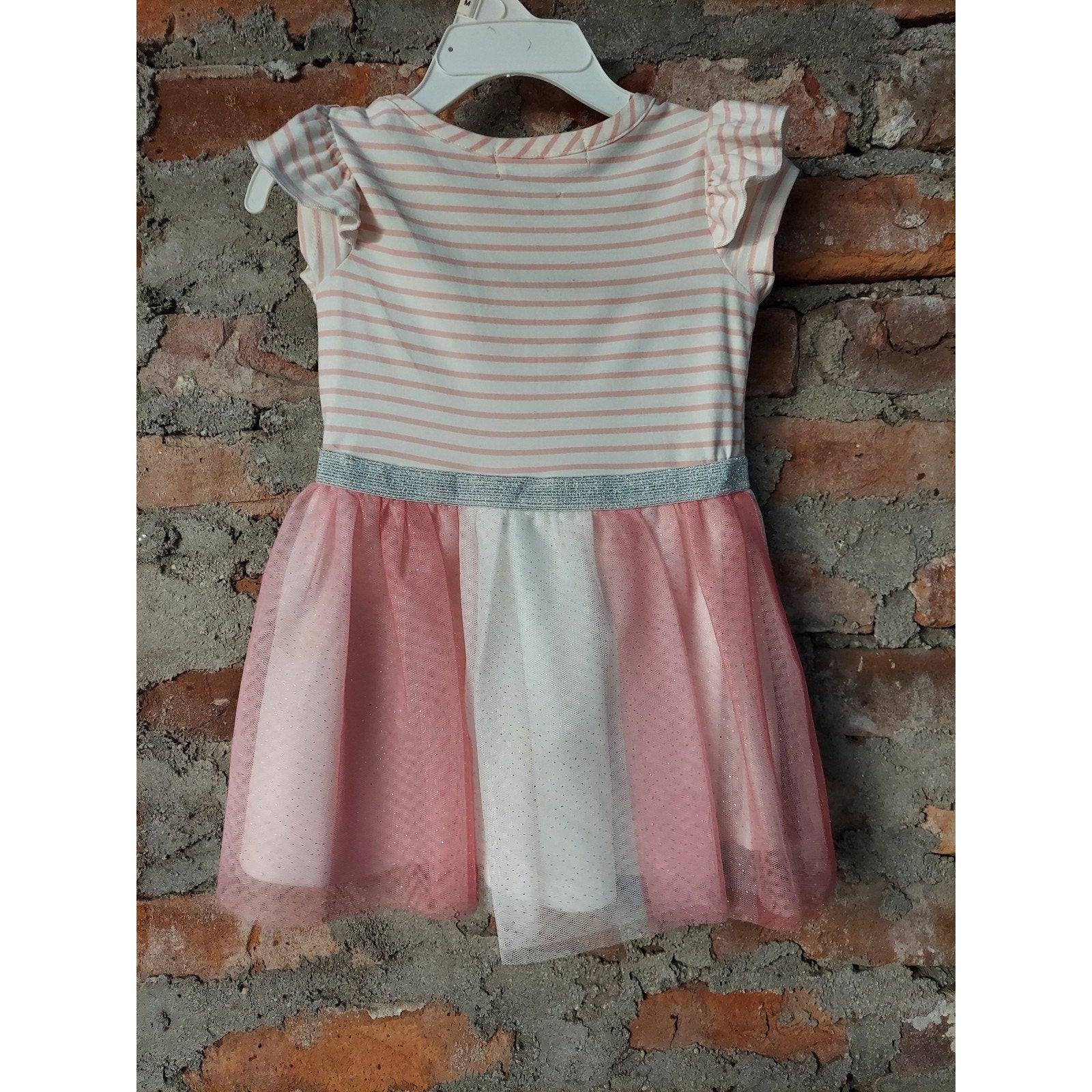 Young Hearts Girls Dress 12M Pink White Ballet Slippers Tutu Sparkle Ruffle