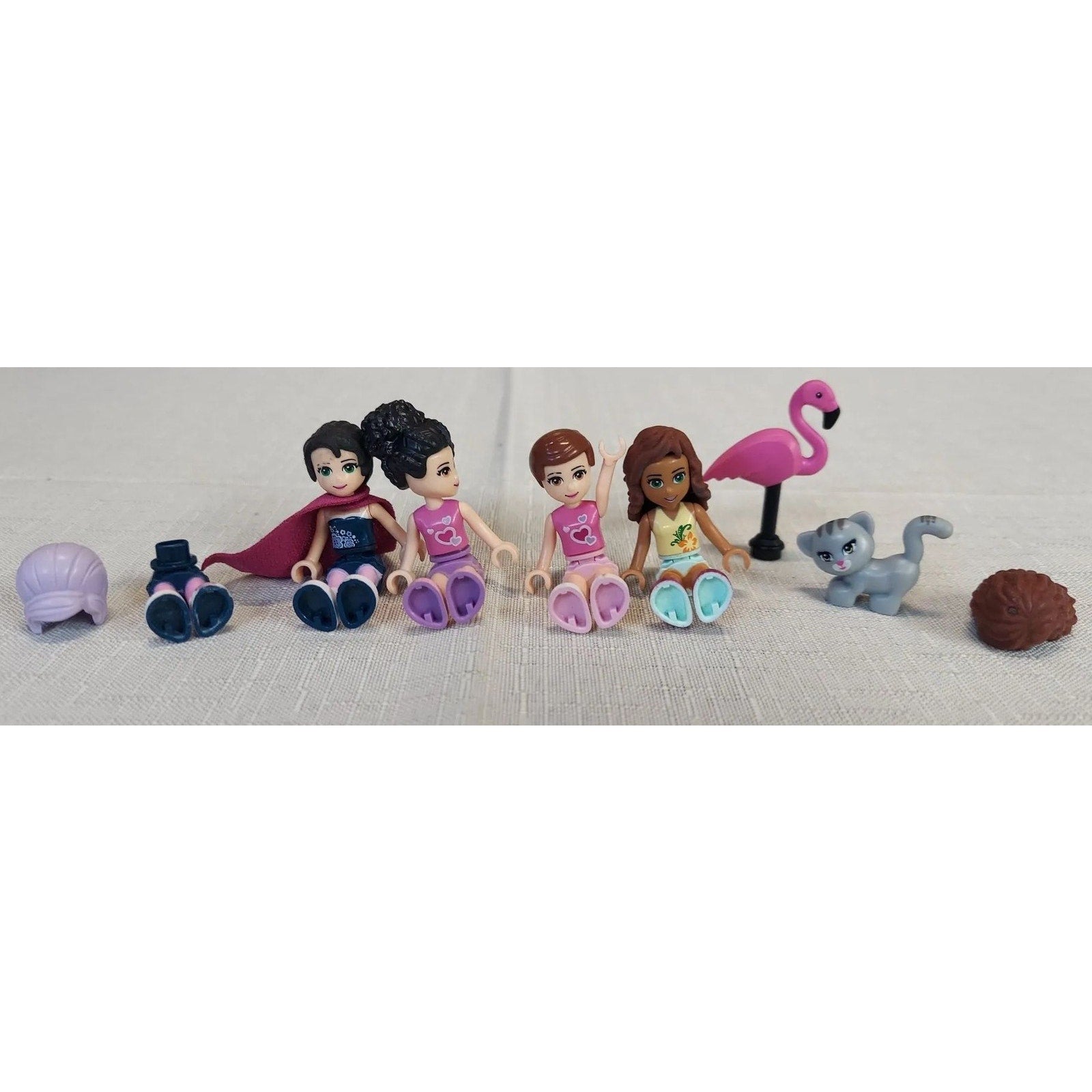 LEGO Friends Mini-Dolls Minifigures Lot 4 Figures Cat Flamingo Accessories