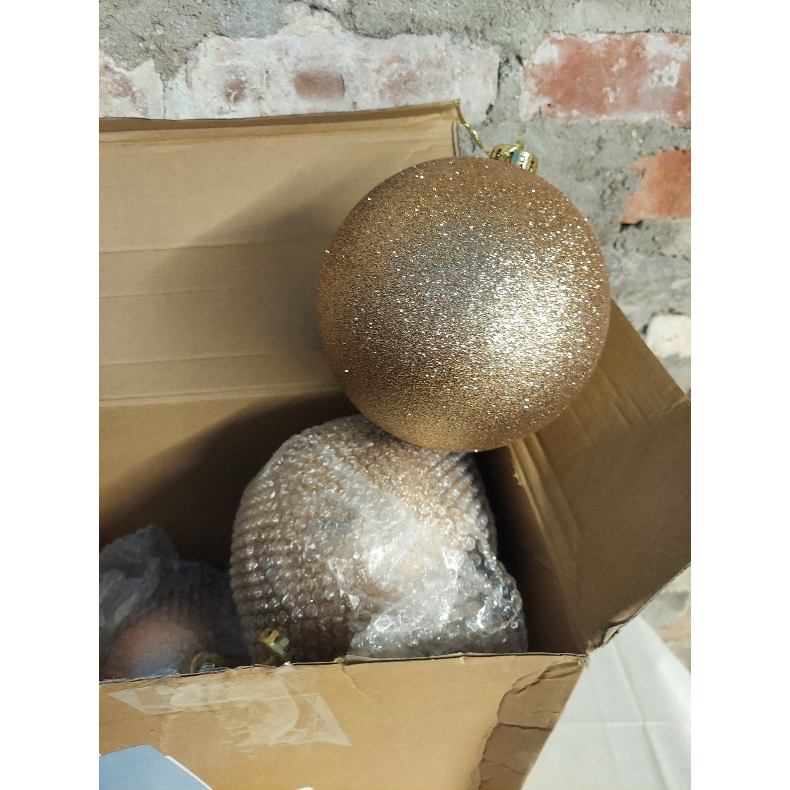 6" Gold Glitter Christmas Ball Ornament Set of 6 Holiday Tree Decor Sparkling