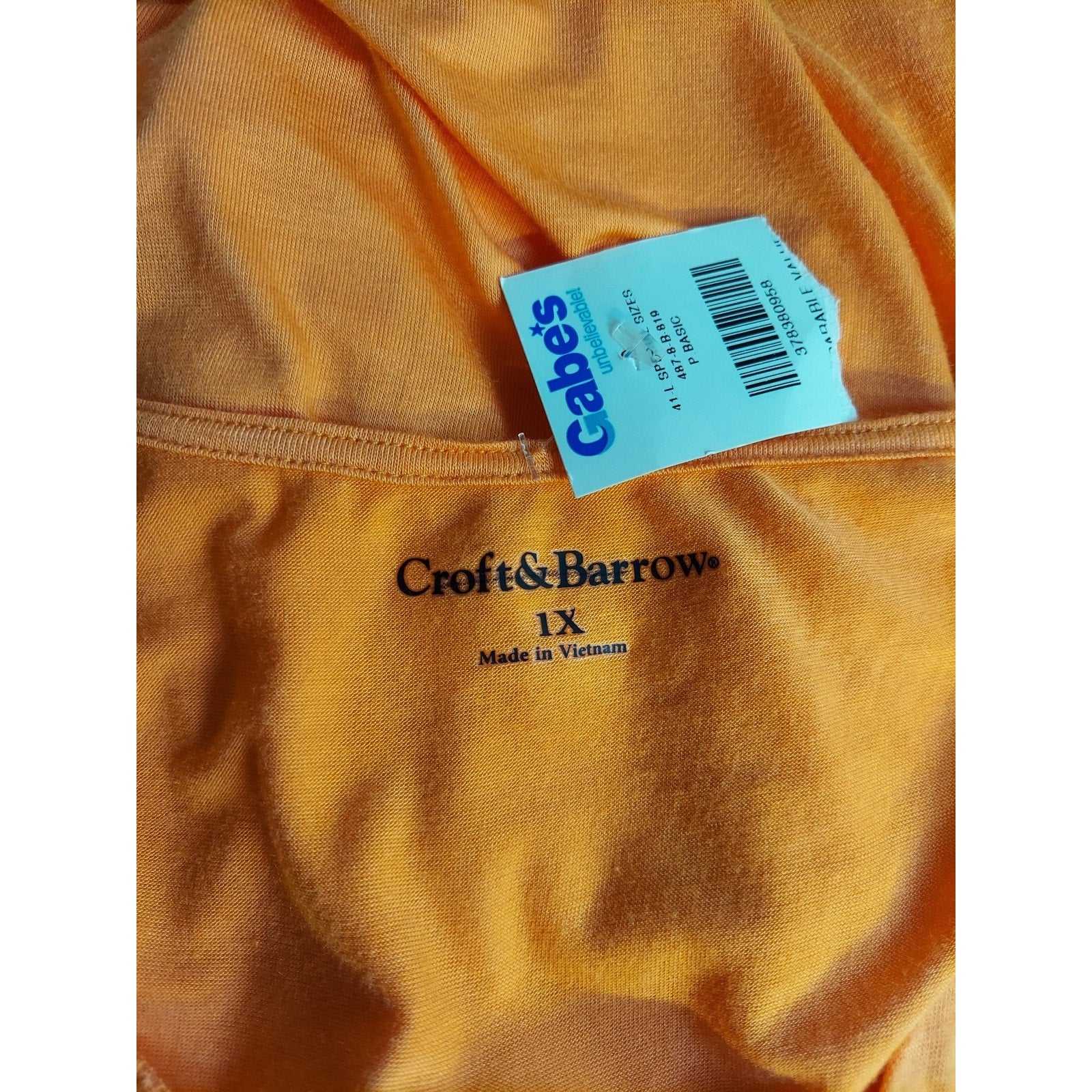 Croft & Barrow Womens 3/4 Sleeve Top 1X Orange NWT Scoop Neck Gathered
