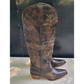 EASYFOX Womens Cowboy Boots Knee High 8.5 Dark Brown Butterfly Embroidered