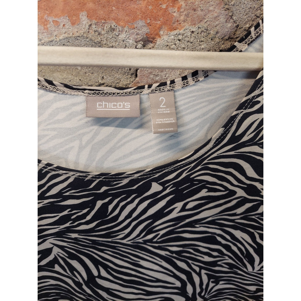 Chico's Womens Tank Top Size 2 Black White Zebra Print Sleeveless Stretch