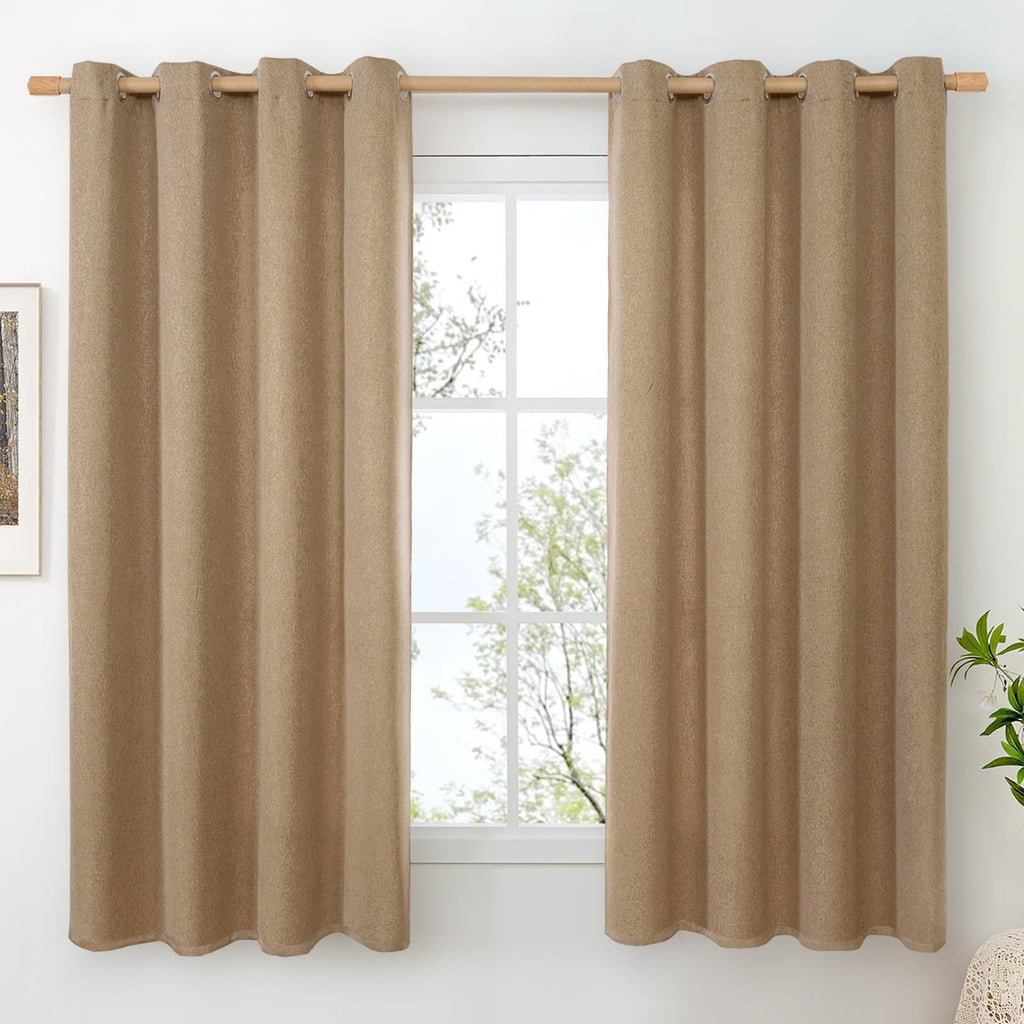 Camel Linen Curtains 78 In Thick Country Rustic Window 2 Panels Set 52 In Wide