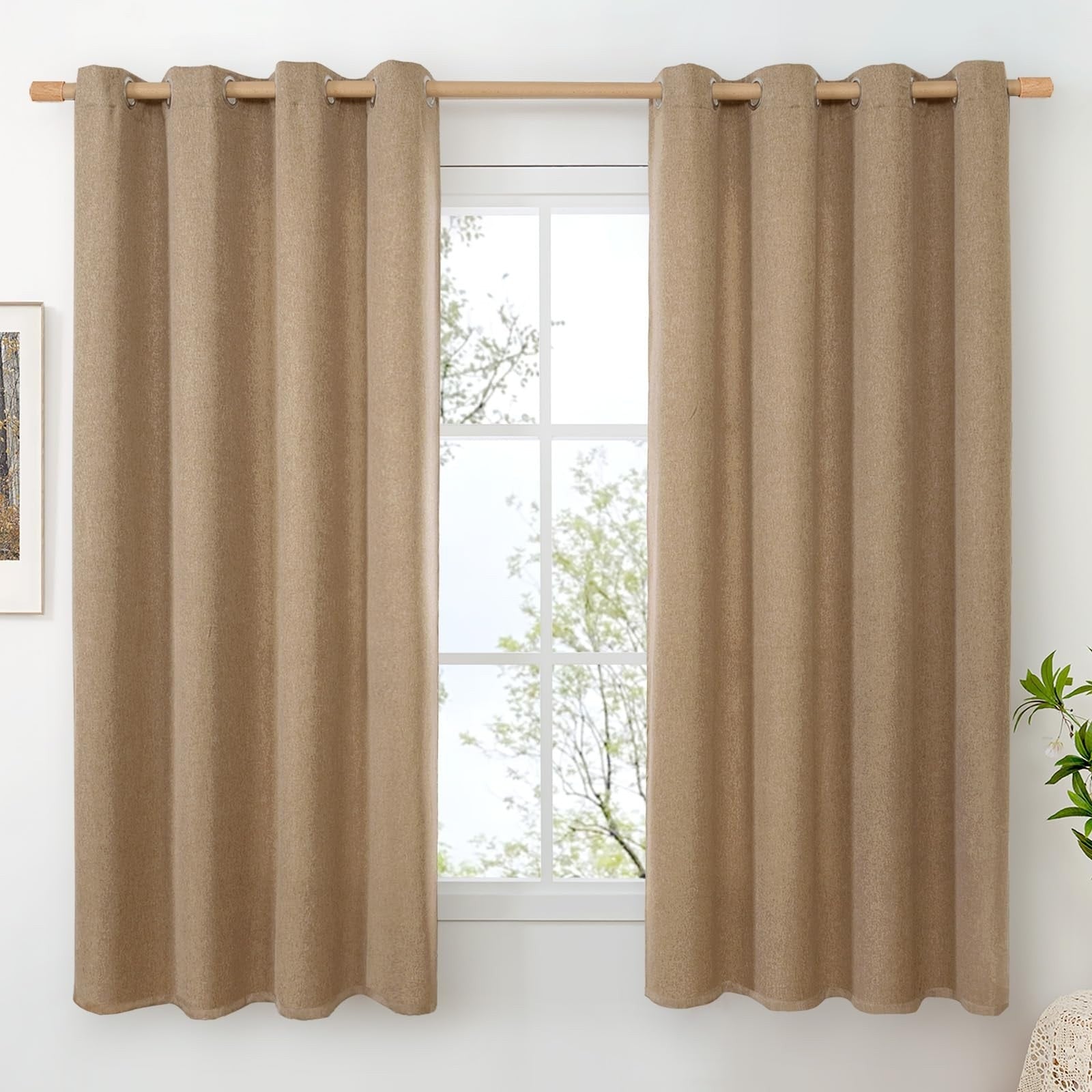 Camel Linen Curtains 78 In Thick Country Rustic Window 2 Panels Set 52 In Wide