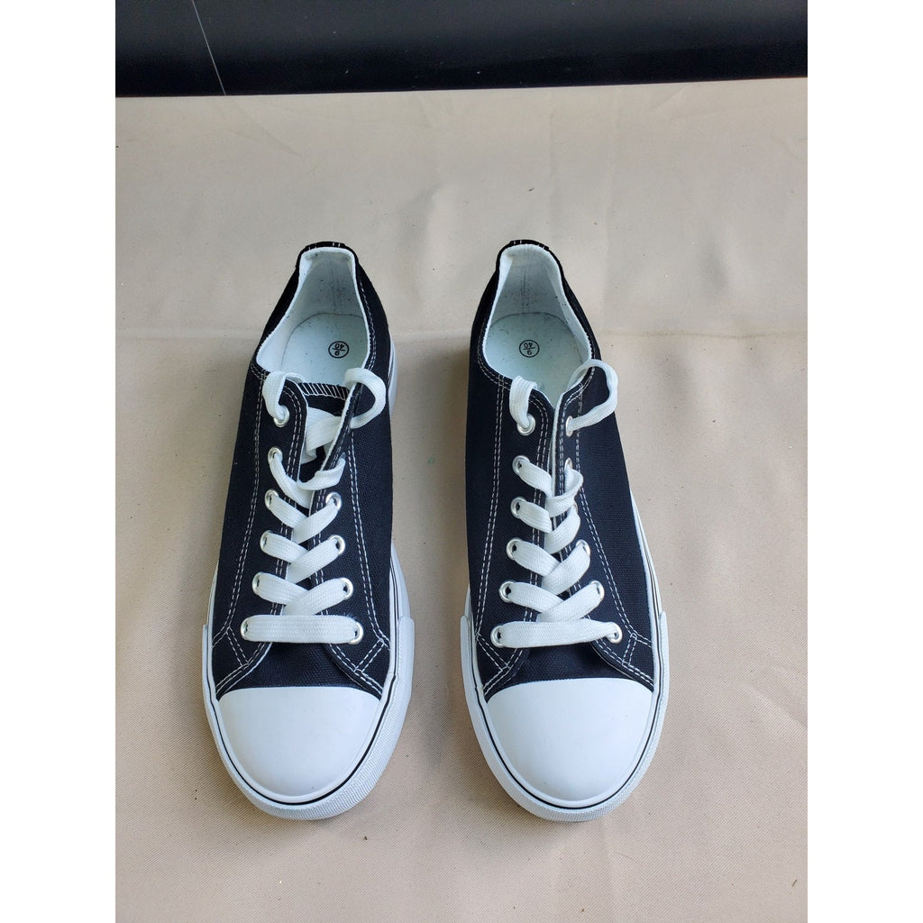 Womens Platform Sneakers Size 9 Black White Canvas Low Top Lace Up Casual