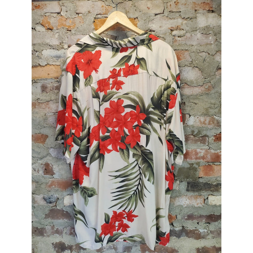 Favant Mens Hawaiian Shirt XXL White Red Floral Rayon Designed Hawaii