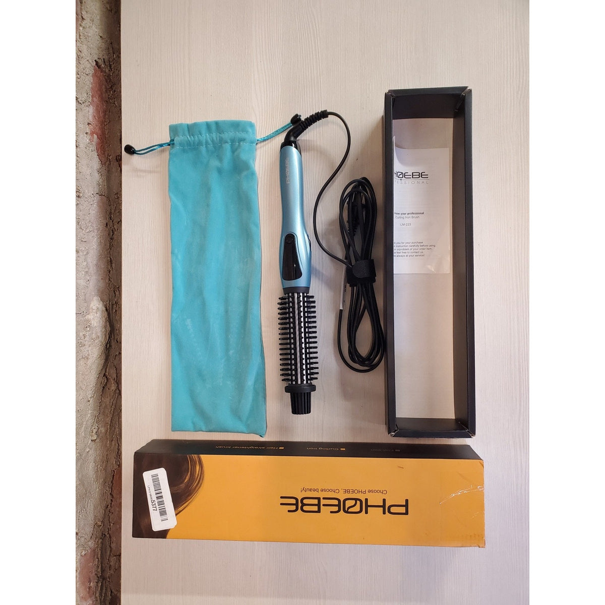 PHOEBE Professional Curling Iron Brush LM-222 Hair Straightener Travel Pouch