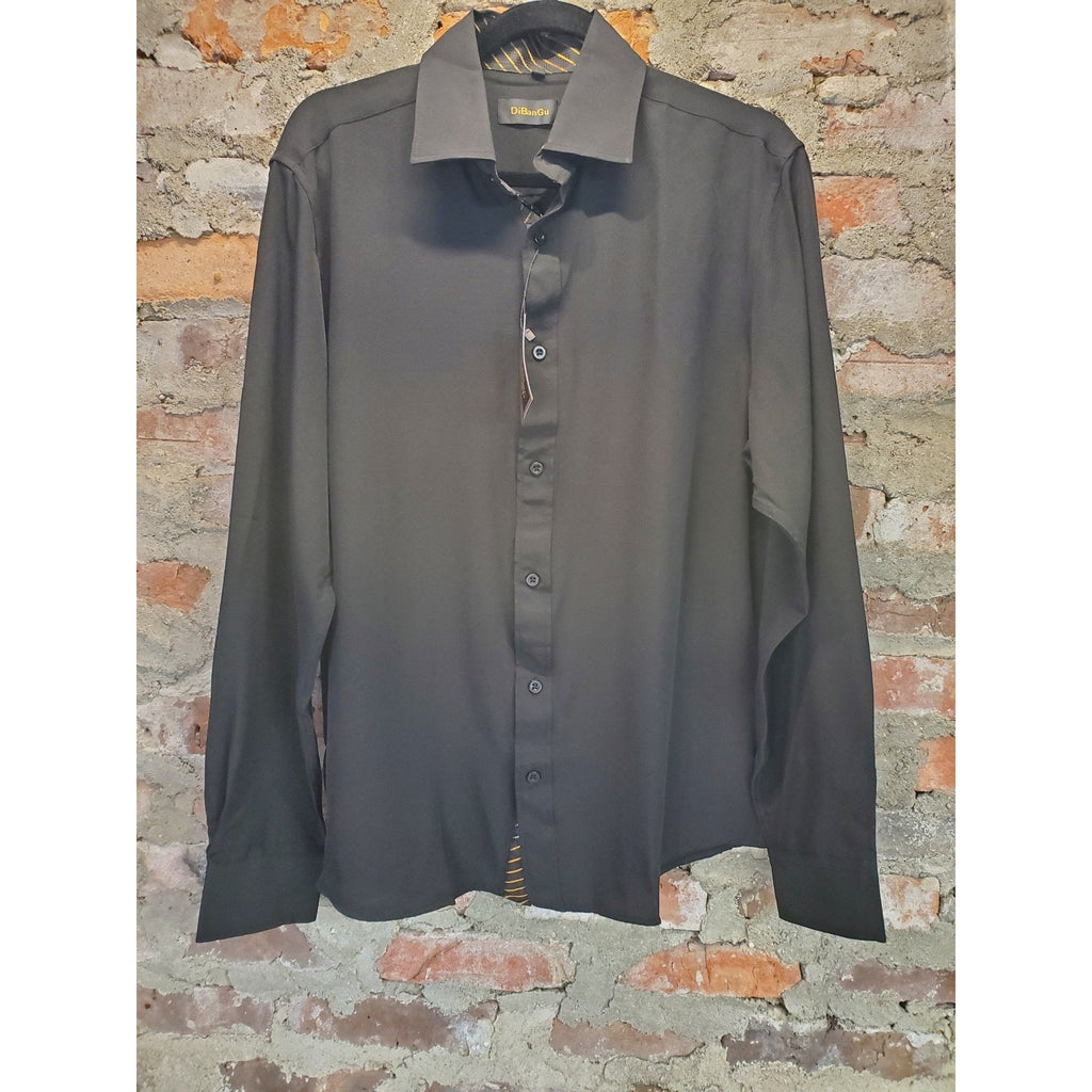 DiBanGu Mens Dress Shirt M Black Long Sleeve Formal Contrast Collar Button Up