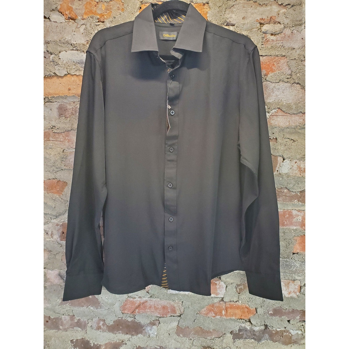 DiBanGu Mens Dress Shirt M Black Long Sleeve Formal Contrast Collar Button Up