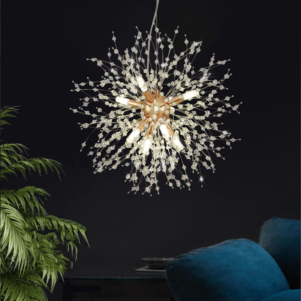 Crystal Chandelier Modern Starburst Gold Ceiling Light Fixture 8 Light Sputnik