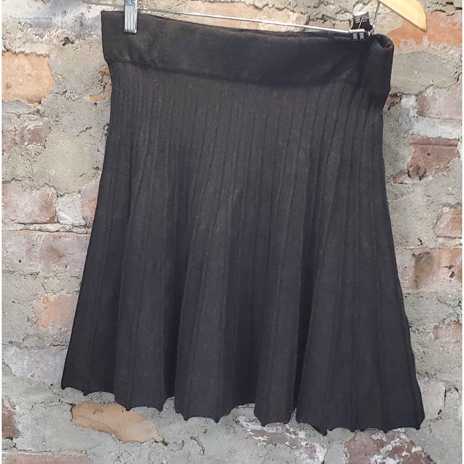 Womens Skater Skirt L Dark Gray Pleated A Line Ribbed Knit Rayon Blend