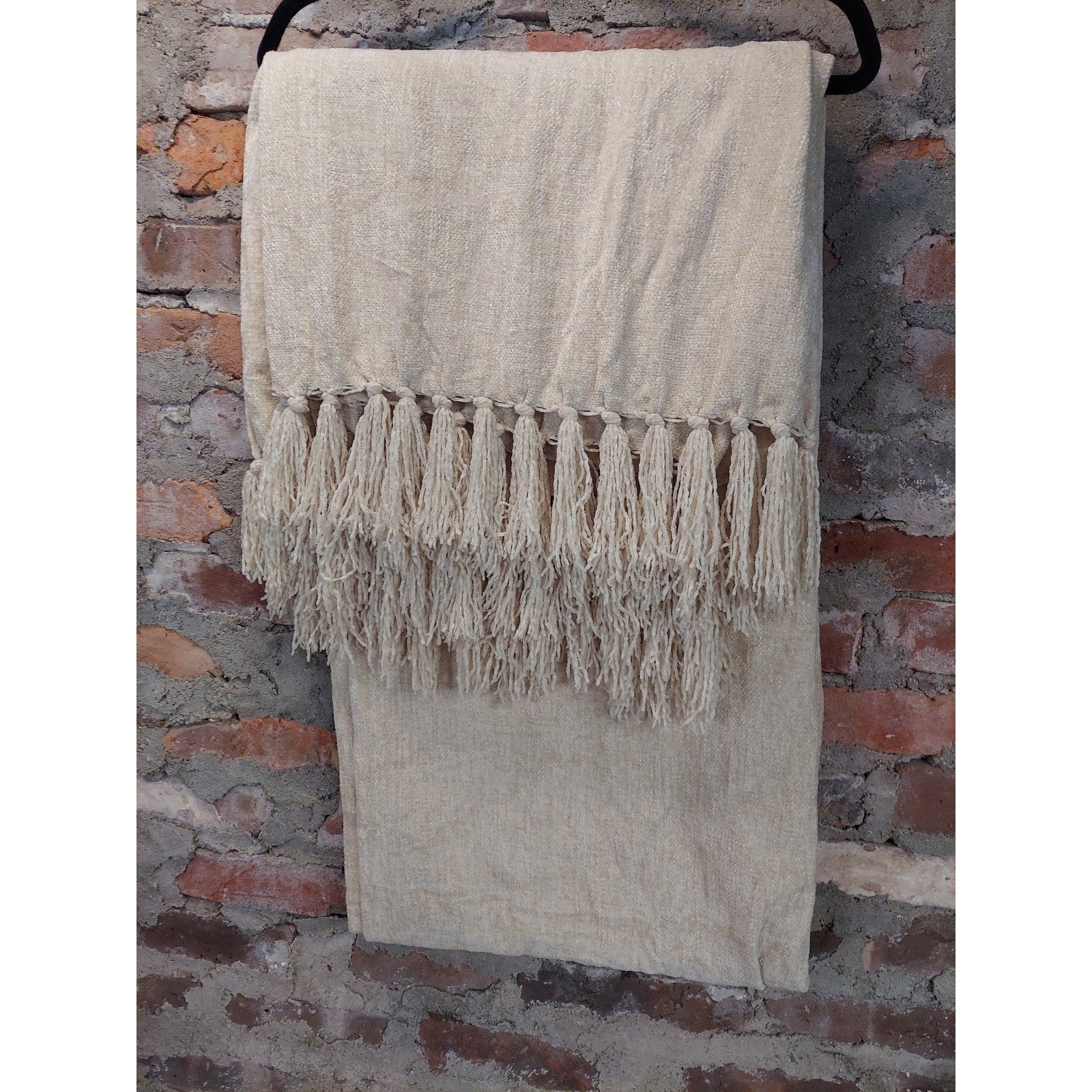 Cream Beige Tassel Throw Blanket 58x60" Fringed Decorative Farmhouse Boho SOFT