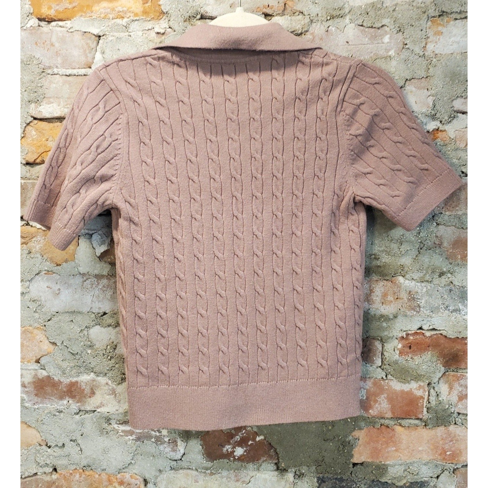 Womens Cable Knit Polo Shirt Small S Mauve Short Sleeve Collared Pullover