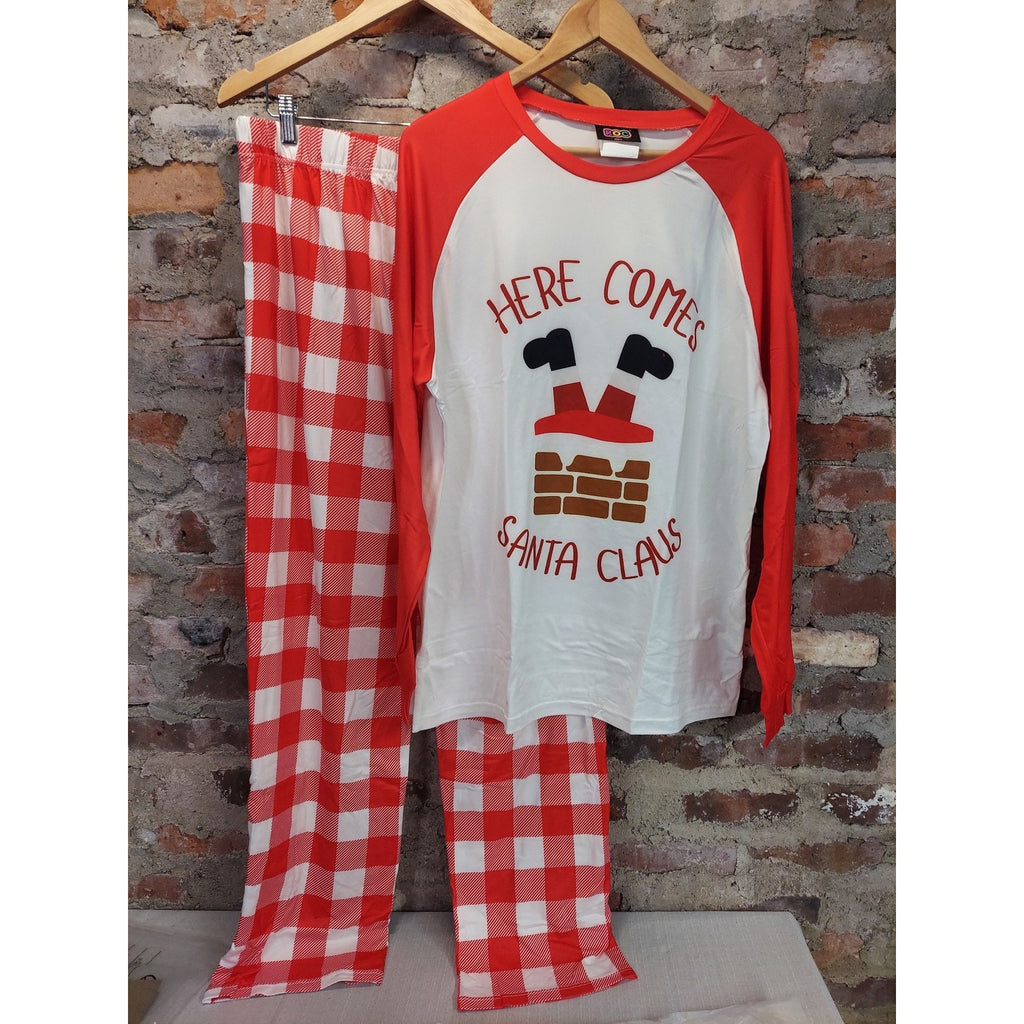 ROC Party Unisex Christmas Pajama Set M Red White Plaid Santa Holiday