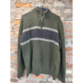 Eddie Bauer Mens XL Olive Green Gray Stripe Quarter Zip Mock Neck Sweater