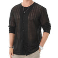 Mens Sheer Knit Button Up Shirt 7XL Black Long Sleeve New Casual