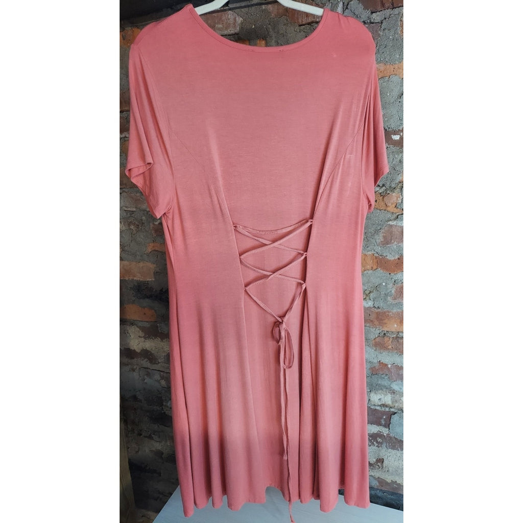 Forever 21+ Womens Plus Size Dress 2X Peach Short Sleeve Lace Up Back
