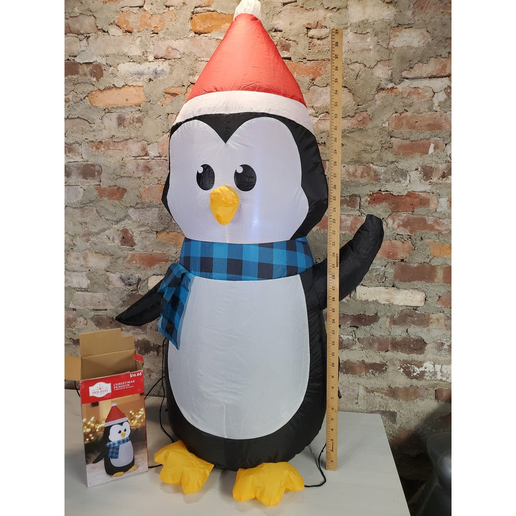 Holiday Time Christmas Penguin Inflatable Lighted LED Santa Hat Yard Decor 42"