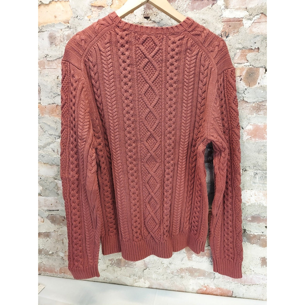 Amazon Essentials Mens Cable Knit Crewneck Pullover Sweater M Rust Long Sleeve