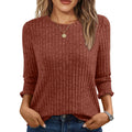 Womens Ribbed Knit Top Small Rust Long Sleeve Crew Neck Ruffle Cuff Casual