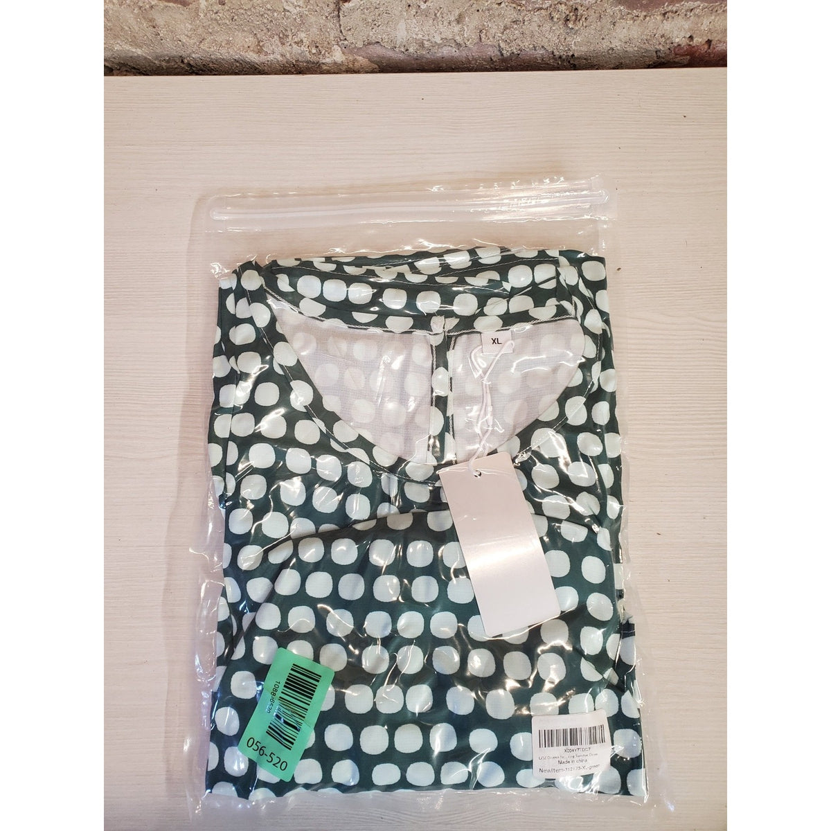 Womens Dress XL Green White Polka Dot Tiered Ruffle Sleeve V Neck Elastic Waist