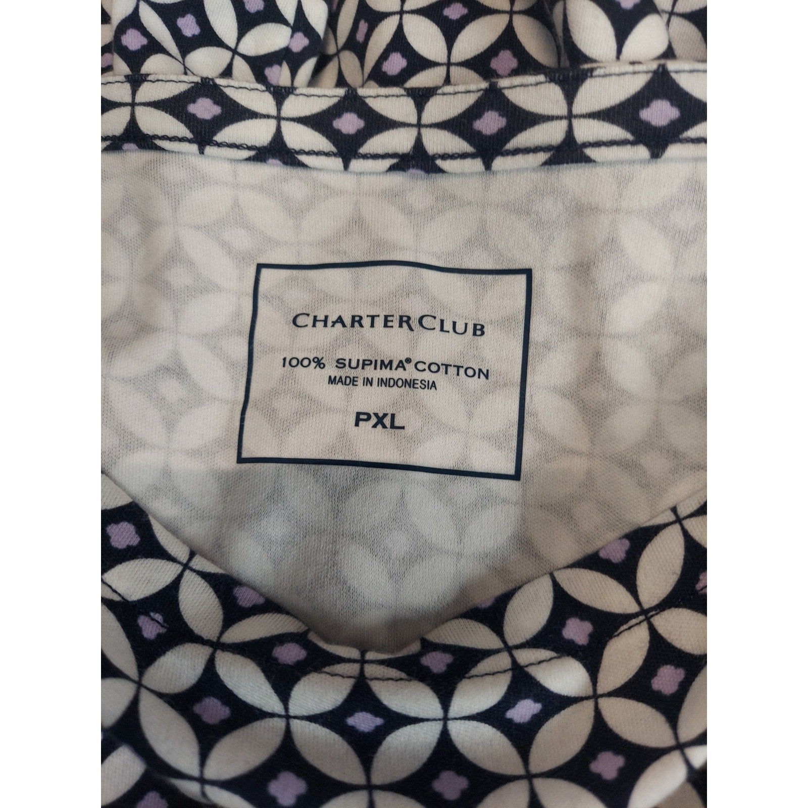 Charter Club Womens Top PXL White Blue Geometric Boat Neck 3/4 Sleeve Supima