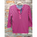LAUREN RALPH Womens Henley Top Striped 3/4 Sleeve Denim Collar S Pink Navy