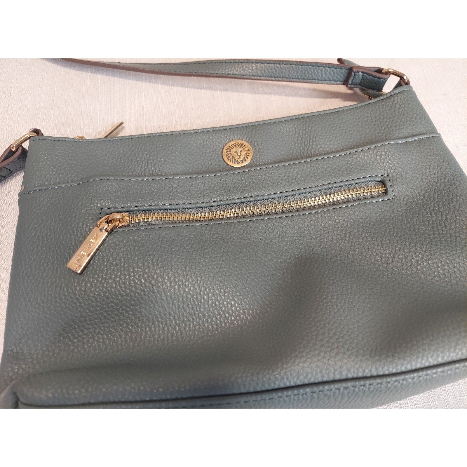 Anne Klein Teal Faux Leather Crossbody Bag Adjustable Strap Womens Handbag Purse