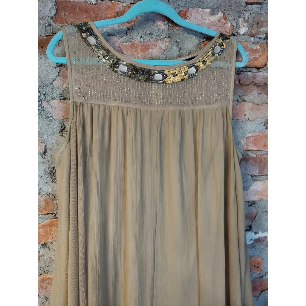 Lane Bryant Womens Plus Dress 18/20 Tan Embellished Neck Beaded Cocktail