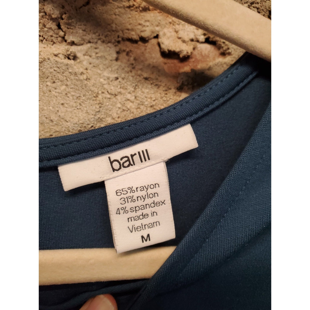 Bar III Womens Sheath Dress M Teal Long Sleeve Lace Up Shoulders Stretch Zipper