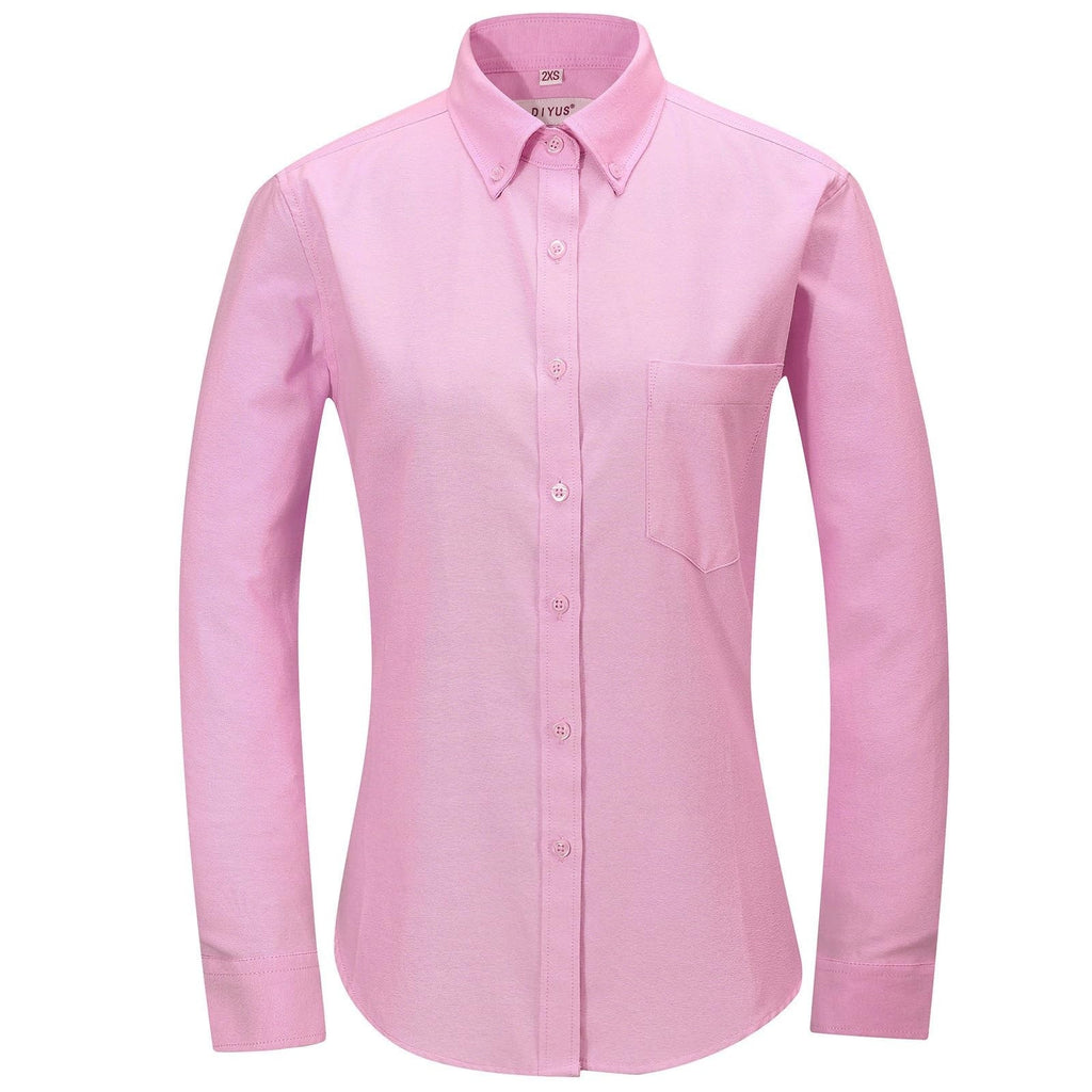 DIYUS Womens Button Down Shirt M Pink Wrinkle Free Long Sleeve Solid