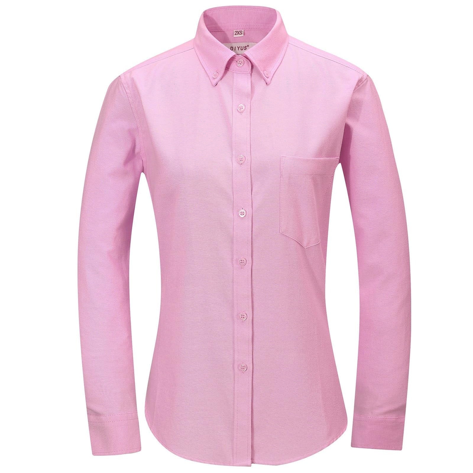 DIYUS Womens Button Down Shirt M Pink Wrinkle Free Long Sleeve Solid