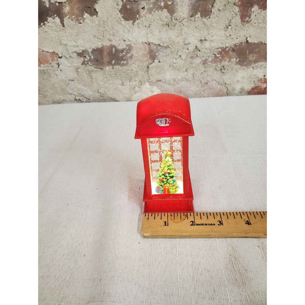 London Red Telephone Booth Mini Christmas Glitter Globe Holiday Decor 3 Inch