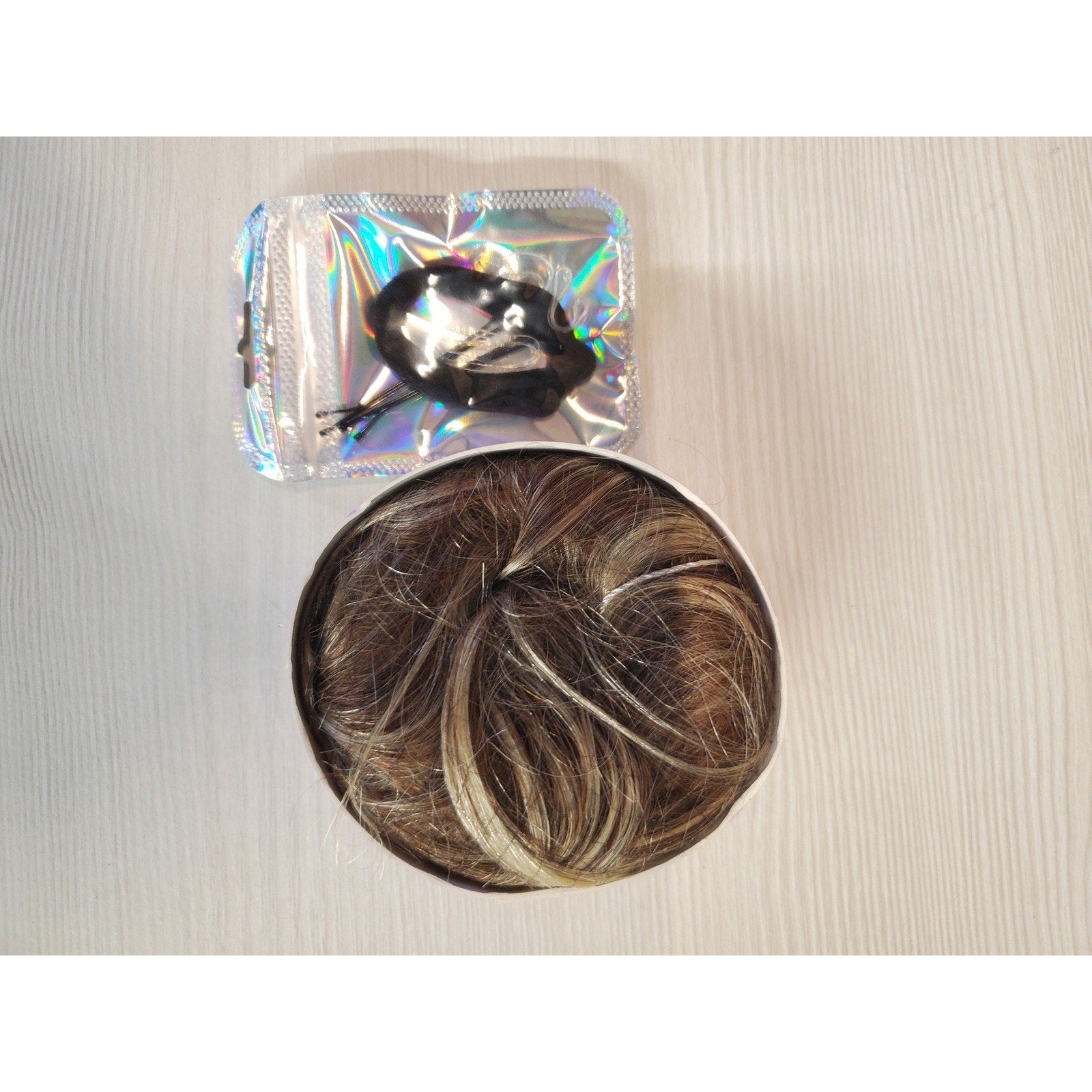 Womens Messy Hair Bun Extension Wavy Curly Updo Ponytail Blonde Brown Mix