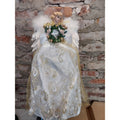 Christmas Tree Topper Angel White Gold Feather Wings Porcelain Head 15 Inch