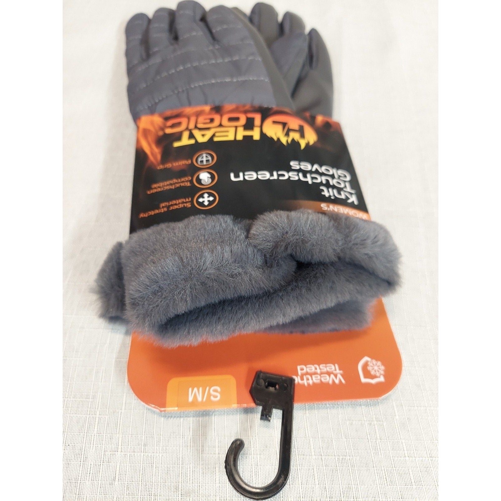 Heat Logic Womens Knit Touchscreen Gloves S/M Gray Quilted Faux Fur Cuff Weather